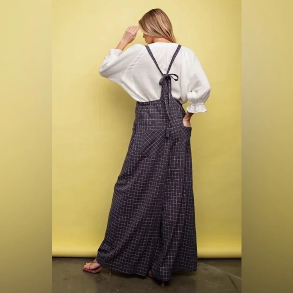 Easel Charcoal Grey Checkered Jumpsuit - Picture 3 of 7